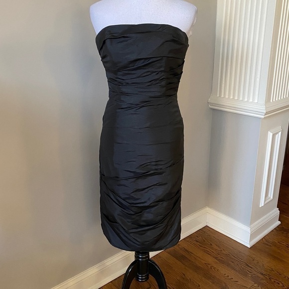 WTOO by Watters & Watters Black Ruched Strapless Wedding Cocktail Dress Size4 - Picture 1 of 10